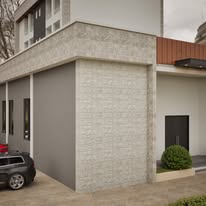 Détail parement pierre — Douala, 2025